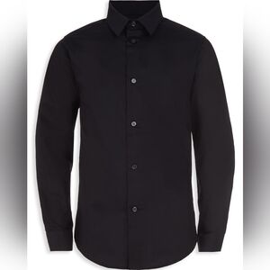 Calvin Klein Size 8 Boy's Slim Fit + Stretch Poplin Button Up Dress Shirt Black
